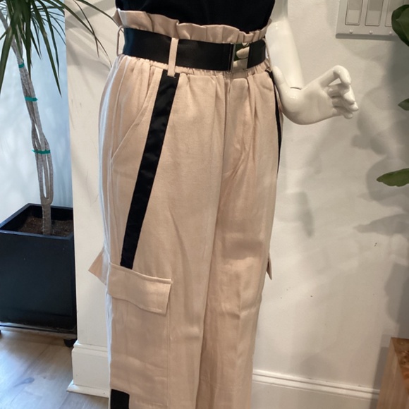 NWT MISSGUIDED TALL SIDE STRIPE TAN & BLACK WIDE LEG CARGO PANTS TROUSERS EU 38 - Picture 5 of 16